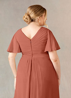 Azazie Morning Glory Mother of the Bride Dresses Clay A-Line V-Neck Ruched Chiffon Dress image10