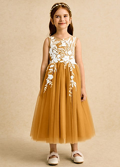 Azazie Sundae Blumenmädchenkleider Ballkleid Spitze Kleid Butterscotch image7