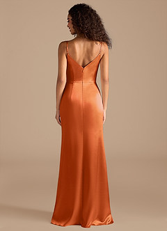 Azazie Deandra Bridesmaid Dresses Burnt Orange Mermaid Pleated Metallic Satin Dress image5
