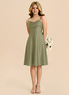 Azazie Bear Junior Pistachio A-Line Sweetheart Neckline Stretch Satin Dress image5