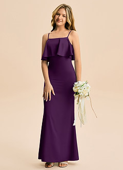 Azazie Galene Junior Syrena Satyna elastyczna Długość podłogi Młodsza druhna Sukienka image4