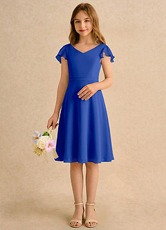 Azazie Narin Girls Formal Blomsterpigekjoler A-Line med ærmer Chiffon Knælængde Kjole image3