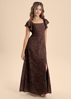 Azazie Bondi Junior Ganache A-Line Bow Floral Burnout Dress image5