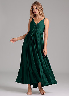Azazie Raychelle Bridesmaid Dresses Emerald A-Line Pleated Stretch Satin Dress image3