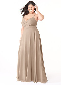 Azazie Avelina Bridesmaid Dresses Taupe A-Line V-Neck Pleated Chiffon Dress image8