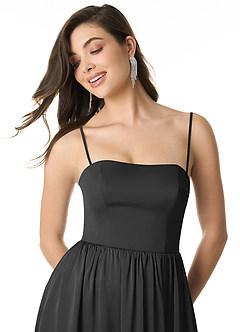 Azazie Morana Vestidos de damas de honor Vestido de Negro de Satén Elástico de Corte en A Convertible con Vestidos sin tirantes image2