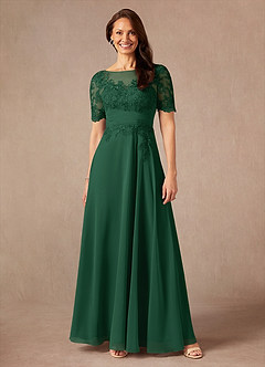 Azazie Raissa Mother of the Bride Dresses Dark Green A-Line Lace Chiffon Dress image1