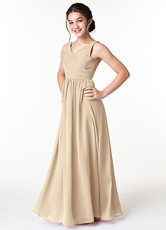 Azazie Sawyer A-Line Pleated Chiffon Floor-Length Junior Bridesmaid Dress image5