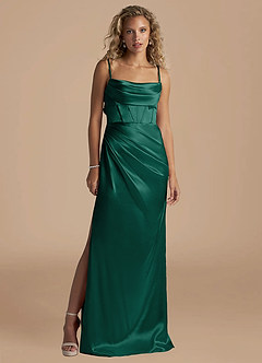 Azazie Mai Vente Finale Robe Fourreau en Satiné métallisé Plissée Auburn image1