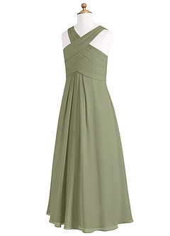 Azazie Kaleigh Junior Pistachio A-Line Pleated Chiffon Dress image8