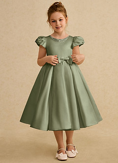 Azazie Pearl Blumenmädchenkleider Ballkleid Plissee Matte Satin Kleid Pistazie image1