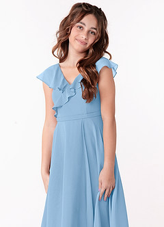 Azazie Posie Junior Powder Blue A-Line Ruched Chiffon Dress image6