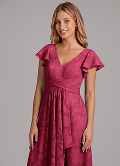 Azazie Omari 신부 들러리 드레스 A라인 주름진 플로럴 번아웃 바닥 길이 드레스 image2