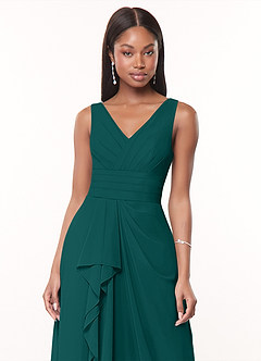 Azazie Julianna Bridesmaid Dresses Peacock A-Line Chiffon Dress image5