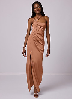 Barbie ♥ Azazie Bridesmaid Dresses Bronzer Mermaid One Shoulder Stretch Satin Dress image1