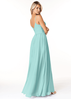 Azazie Lisbon Bridesmaid Dresses Aqua A-Line Sweetheart Neckline Chiffon Dress image2