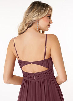 Azazie Yanelie Abiti da Damigella Abito A-Line in Chiffon con Scollo a U a Pieghe Sangria image11