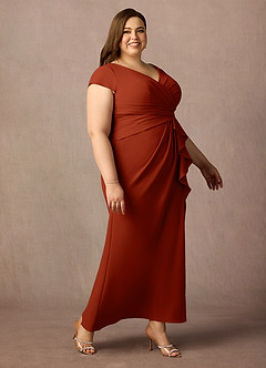 Azazie Tana Mother of the Bride Dresses Rust Mermaid V-Neck Pleated Stretch Crepe Dress image9