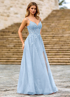 Milliener Sky Blue Tulle Flowers Prom Dress image3