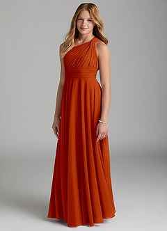 Azazie Charlize Junior Paprika A-Line Mesh Dress image3
