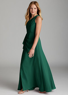 Azazie Maive Junior Emerald A-Line Pleated Chiffon Dress image5