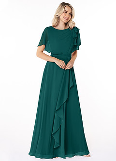 Azazie Aaliyah Modest Bridesmaid Dresses A-Line Scoop Pleated Chiffon Floor-Length Dress image3