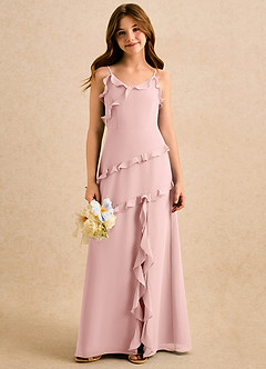 Azazie Lola Girls Formal Blumenmädchenkleider A-Linie Gestreift Chiffon Kleid Puderrosa image5