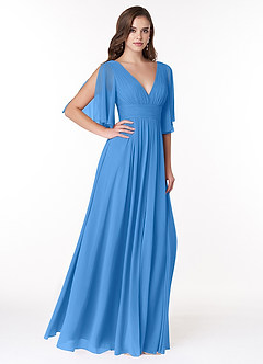 Azazie Temeka Bridesmaid Dresses Blue Jay A-Line Ruched Chiffon Dress image4