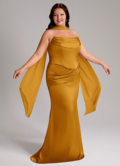 Azazie Sorrel Bridesmaid Dresses Butterscotch Mermaid Strapless Stretch Satin Convertible Dress image9