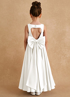 Azazie Bettie Flower Girl Dresses Ivory A-Line Bow Matte Satin Dress image1