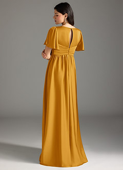 Azazie Verna Robes de demoiselle d'honneur de maternité Robe Trapèze Rayé Longueur ras du sol Satin extensible image2