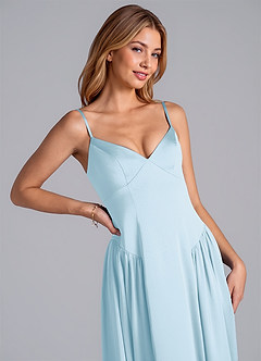 Azazie Kirby Venta Final Vestido de Azul Cielo de Satén Elástico de Corte en A image2