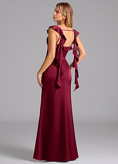 Azazie Adi Robes de demoiselle d'honneur Robe Trapèze en Satin extensible Plissée Bourgogne image6