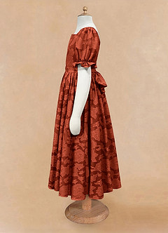 Azazie Joss Flower Girl Dresses Auburn A-Line with Sleeves Floral Burnout Dress image6