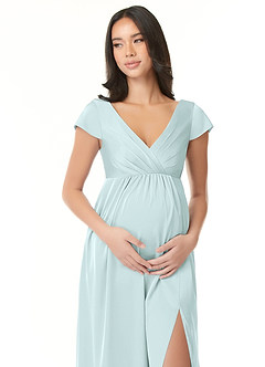 Azazie Allessia Robes de demoiselle d'honneur de maternité Robe Trapèze Plissée Longueur ras du sol Satin extensible image5