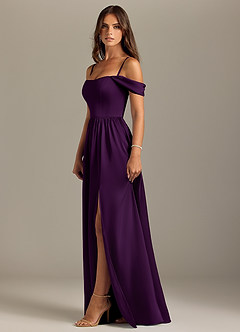 Azazie Calianna Bridesmaid Dresses Grape A-Line Off the Shoulder Stretch Satin Convertible Dress image6