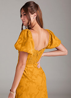Azazie Evalina Bridesmaid Dresses Butterscotch Sheath Floral Burnout Dress image5