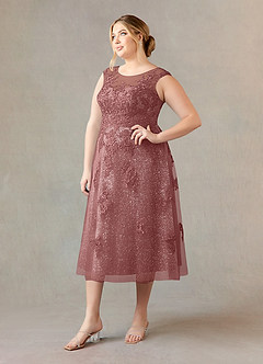 Azazie Flynn Mother of the Bride Dresses Desert Rose A-Line Boatneck Lace Tulle Dress image8