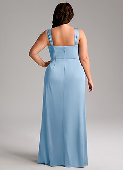 Azazie Denice Bridesmaid Dresses Powder Blue Sheath Pleated Stretch Satin Dress image11