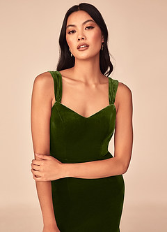 Azazie Lanessa Robes de demoiselle d'honneur Robe Sirène en velours Col en V avec trou de serrure au dos Olive image3