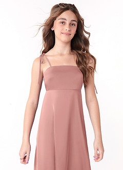 Azazie Violeta Junior A-Linie Schleifen Stretch-Satin Kleid Rosettenrosa image4