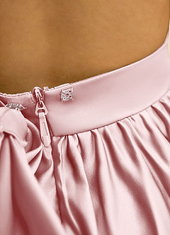 Azazie Nellia Robe Demoiselle D'honneur Fillette Robe Trapèze en Mat Satiné Nœud Rose Poudré image7