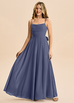 Azazie Bear Junior Jurk van Chiffon met A-Lijn Geplooid Stormachtig image4