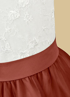 Azazie Vetty Flower Girl Dresses Ivory Auburn A-Line Lace Tulle Dress image11