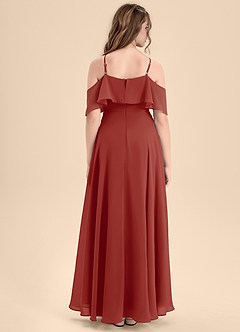 Azazie Tessabelle Junior Terracotta A-Line Off the Shoulder Chiffon Dress image2