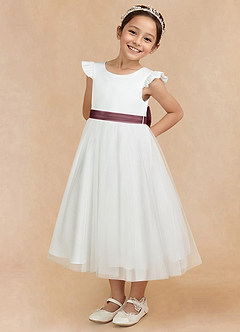 Azazie Hemi Flower Girl Dresses Ivory Sangria A-Line Bow Tulle Dress image2