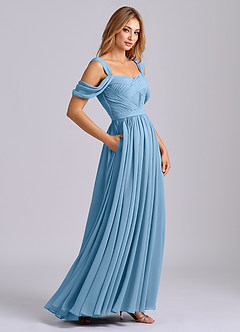 Azazie Koa Final Sale Steel Blue A-Line Off the Shoulder Chiffon Dress image6