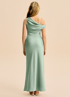 Azazie Emerson Junior Agave Sheath Off the Shoulder Stretch Satin Dress image2