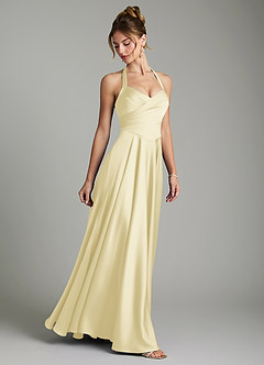 Azazie Tenaya Bridesmaid Dresses Lemon Sorbet A-Line Sweetheart Neckline Stretch Satin Dress image6