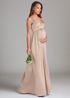 Azazie Emree vestidos de dama de honor de maternidad Vestido Línea A con bolsillos Hasta el suelo Satén Elástico image4